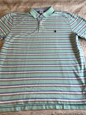 Brooks Brothers Mint Green Striped Polo with Blue & White Accents XL cotton